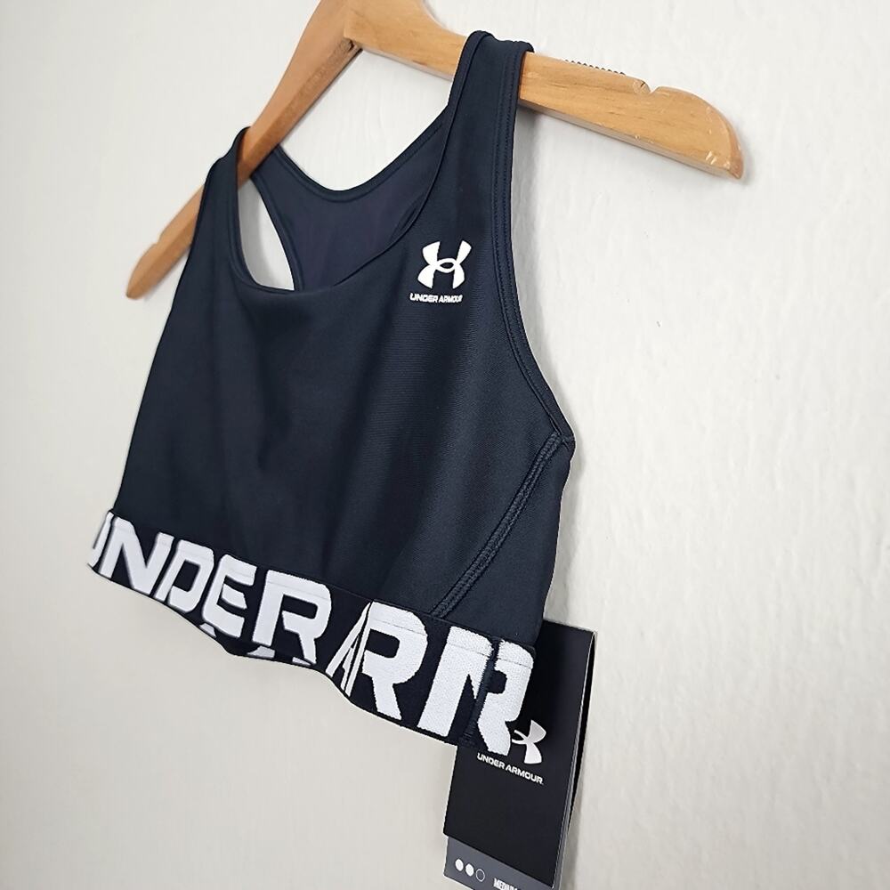Under Armour NWT HeatGear Mid Branded Sports Bra Black Compression Support Large - Picture 6 of 13
